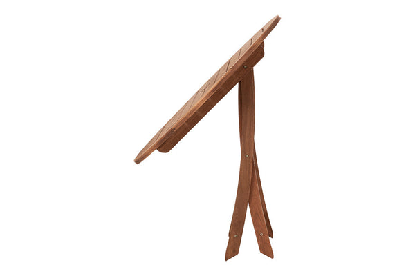 mesa de madeira rustica redonda 90 cm dobravel jatoba vista de frente sendo fechada